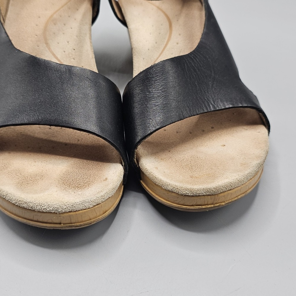 Dansko Tasha Black Leather Slingback Wedge Clog Sandals size 40 Us size 9.5-10 - Picture 3 of 10